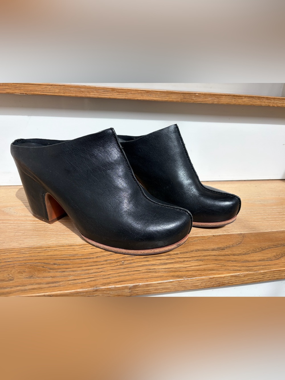 Black Leather Slip-On Mules with Block Heel